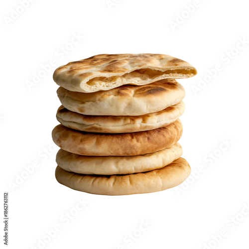 Stack of Freshly Baked Pita Bread Isolated on a Transparent Background