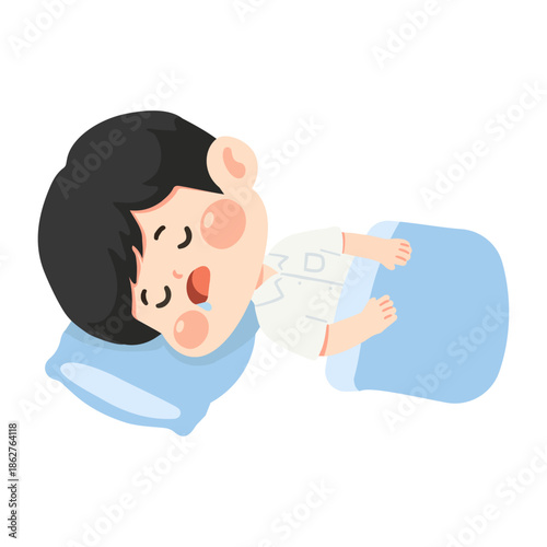 Cartoon Boy Sleeping Soundly in Bed