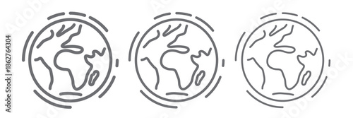 Planet Earth Line Icon Set – World Globe Symbol, Thin Outline Global Map Sign, Minimal Modern Vector Illustration Isolated on White Background