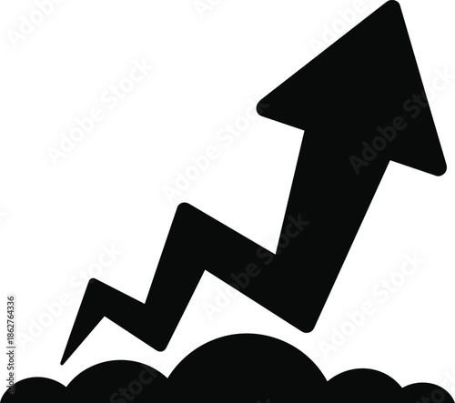 Black icon of an upward zigzag arrow symbolizing positive trend and successful growth path