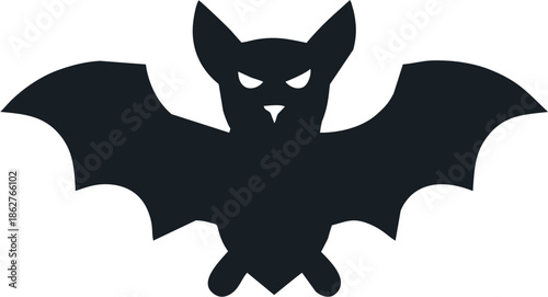 Black Bat Silhouette with Gold Crown Logo, Royal Vampire Bat Vector Symbol