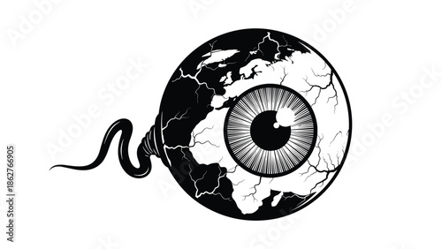 Creative illustration of the planet earth depicted as an eyeball with veins suggests global vision and environmental awareness.