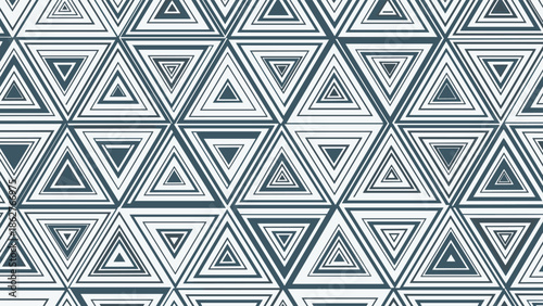 Geometric pattern consisting of repeating triangles in blue and white creates a modern and striking visual effect for textiles.