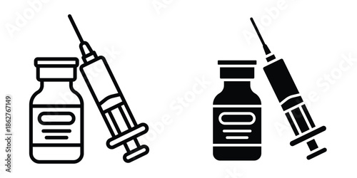 Vaccine vial icons multiple style collection. icon in vector. Logotype