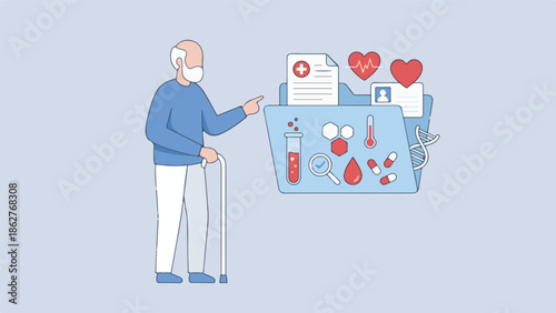 Senior man accessing personal health data and medical records