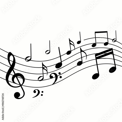 A musical staff with notes and symbols for music and education concepts in a simple and elegant design