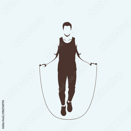 A silhouette of a person jumping rope with a happy expression