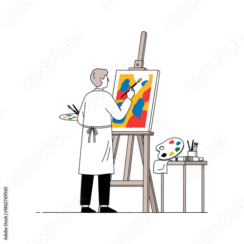 Artist painting abstract art on canvas easel colorful palette creativity inspiration