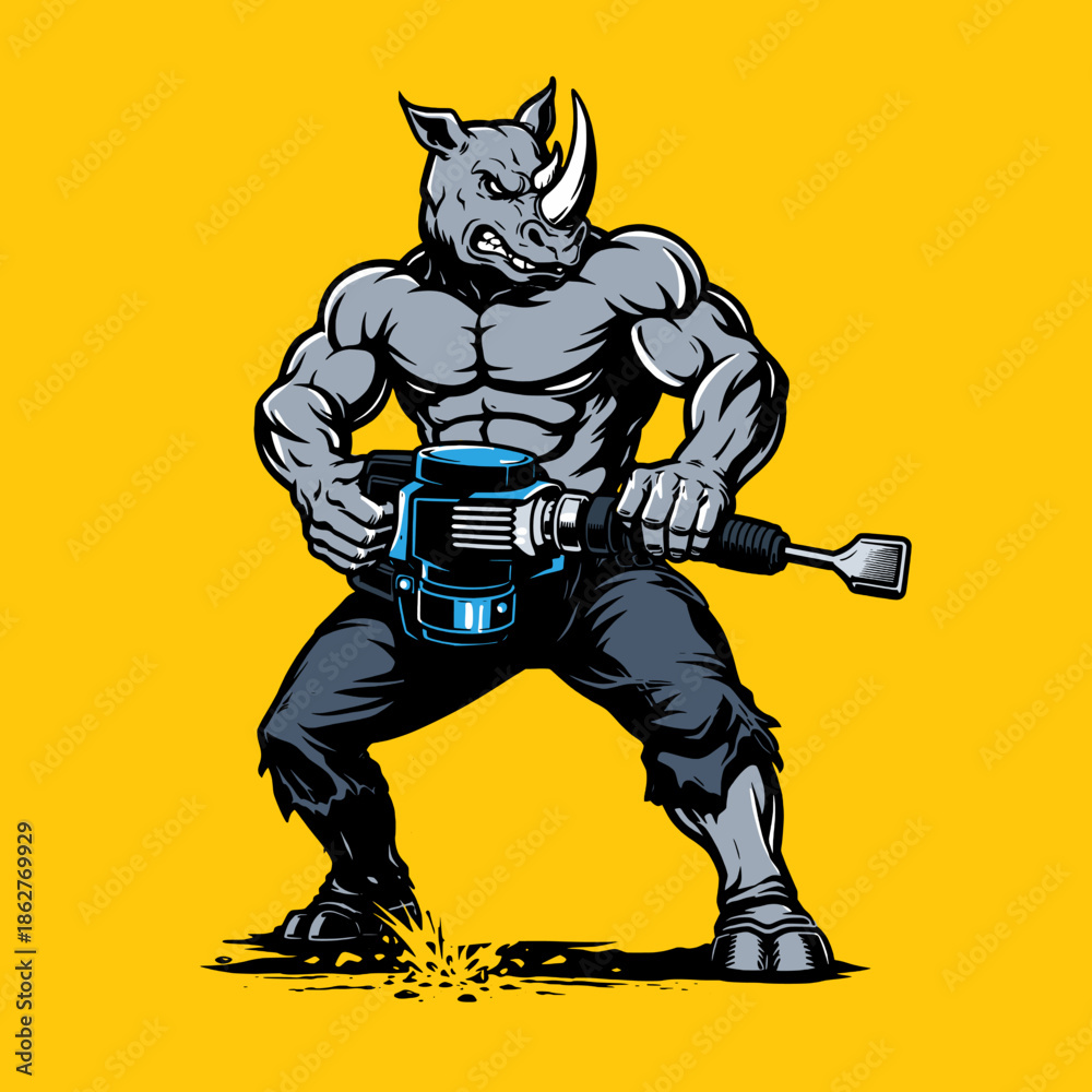 Fototapeta premium Rhinoceros Demolition Mascot Vector
