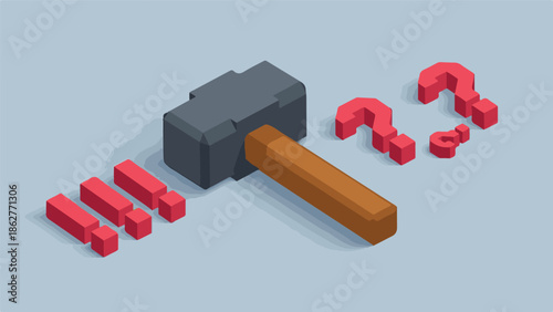 Hammer solving problems, answering questions and addressing issues concept