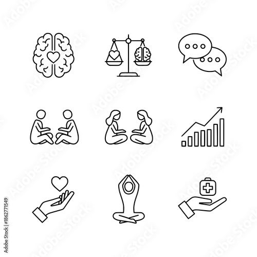 Positive Mental Health and Emotional Wellness Vector Icon Set