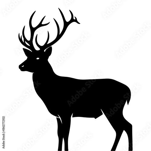 Silhouette of a majestic stag with large antlers Vector