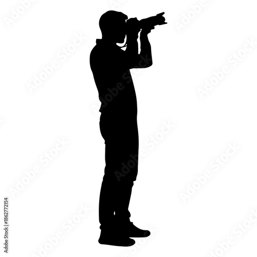Silhouette of a person holding a camera and taking a picture Vector