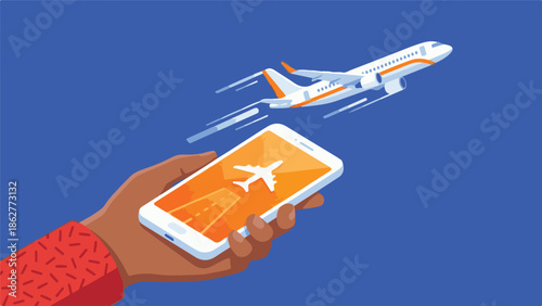 Mobile application for online flight booking and air travel concept