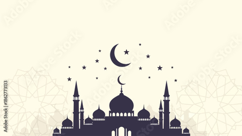 Mosque and Crescent Form Universal Background for Isra Miraj