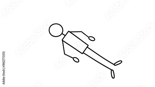 Cartoon Stick Figure Character Lying Down Relaxed on Isolated White Background