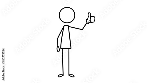 Positive Stick Figure Man Giving Thumbs Up Gesture with a Confident Mood on Isolated White Background