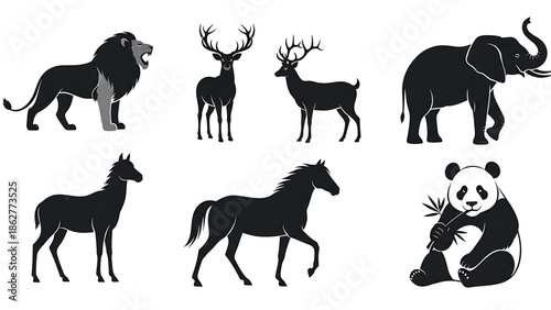 Collection of iconic animal silhouettes for design and branding