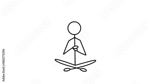 Peaceful Stick Figure Meditating in Lotus Position on Isolated White Background