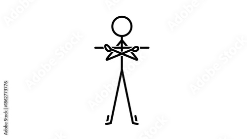 Confident stick figure character standing with arms crossed over chest, conveying a closed or serious yet self-assured posture, isolated white background.