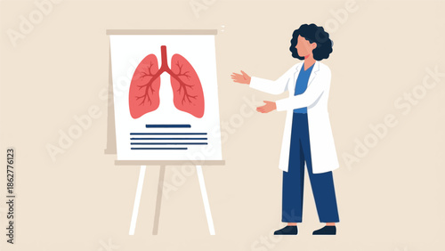 Doctor explaining human lungs anatomy on a whiteboard presentation