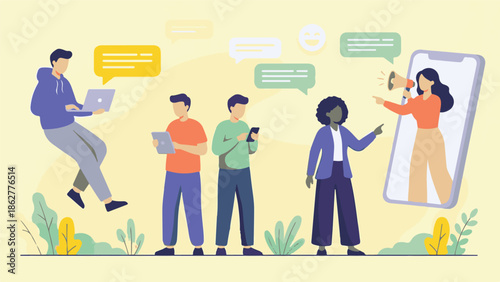 Diverse People Engaging in Digital Communication and Social Media Marketing