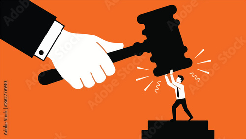 Businessman struggles against overwhelming legal authority and pressure