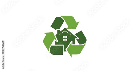 Green Recycling Symbol with House Icon.