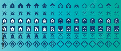 Collection of modern house and home icons in various styles and colors