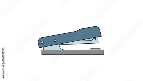 Simple blue office stapler illustration, metallic accents, classic design, essential stationery tool.