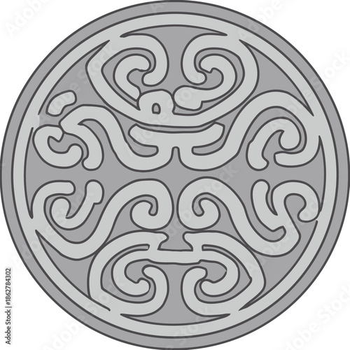 Abstract circular design with ornate patterns and a layered appearance