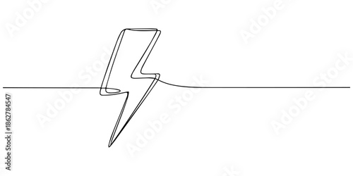 Continuous one line drawing thunder bolt icon, lightning strike icon, lightning bolt icon vector isolated on white background.  Vector illustration, drawing minimalist power and energy outline vector.