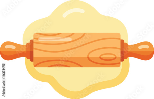 Wooden Rolling Pin on Dough for Baking Essentials