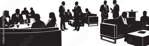 A group of business professionals in a modern office setting