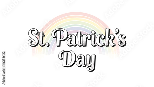 A St. Patrick's Day celebration design featuring a rainbow and bold text. The design is simple and celebratory on a white background