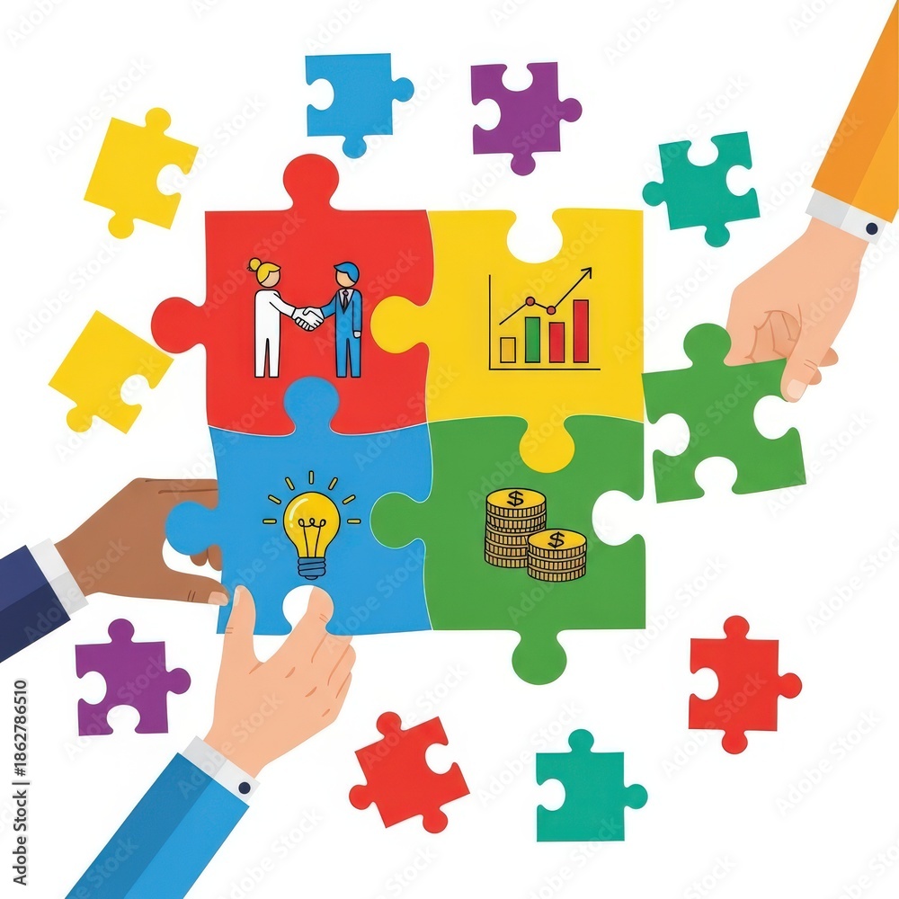 Naklejka premium Teamwork and Collaboration with Puzzle Pieces.