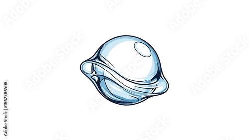A stylized, abstract depiction of a rounded, translucent form with a flowing, curved design. It features gradients and lines