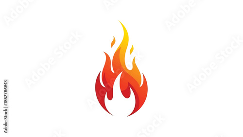 A stylized flame design, rendered in gradients of red, orange, and yellow, creating an abstract and dynamic visual effect on a white background