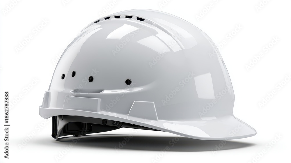 Fototapeta premium Studio-style white hard hat in profile with soft shadows on white surface