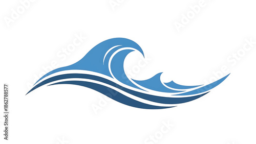 A stylized illustration depicting ocean waves in shades of blue. The design is simple, elegant and suggestive of movement and the sea