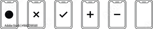 Smartphone interface icons set with confirm cancel add remove status symbols mobile UI outline vector illustration
