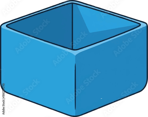 A 3D blue hollow cube with rounded edges, presented at an angle