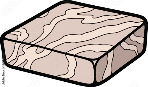 A 3D illustration of a light brown, cuboid object with flowing dark lines