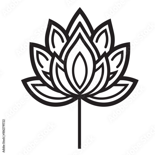 Minimalist lotus flower illustration in black outline on transparent background