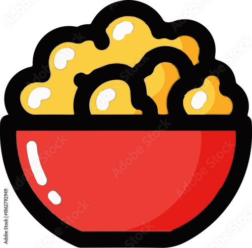 A bright red bowl filled with fluffy yellow popcorn, ready to be enjoyed