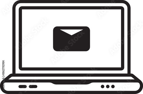 Simple line drawing of open laptop computer screen displaying an envelope message icon