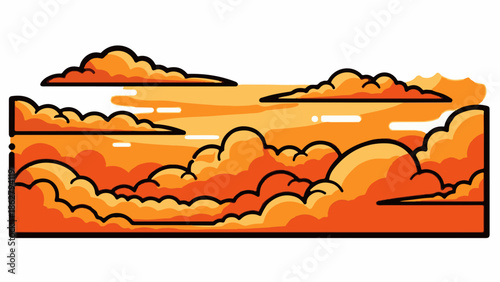 A flat design illustration of orange and yellow clouds filling the horizon against a white background