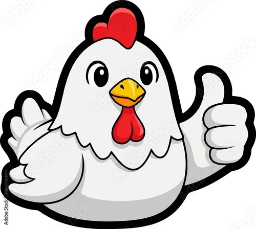 A cheerful cartoon chicken gives a thumbs up gesture with its right wing