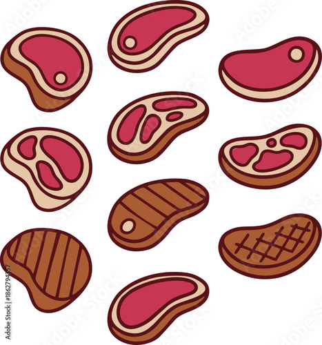 Meat Cuts Assortment Food Vector Icon
