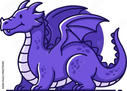 A cute, stylized purple dragon with big wings sits proudly